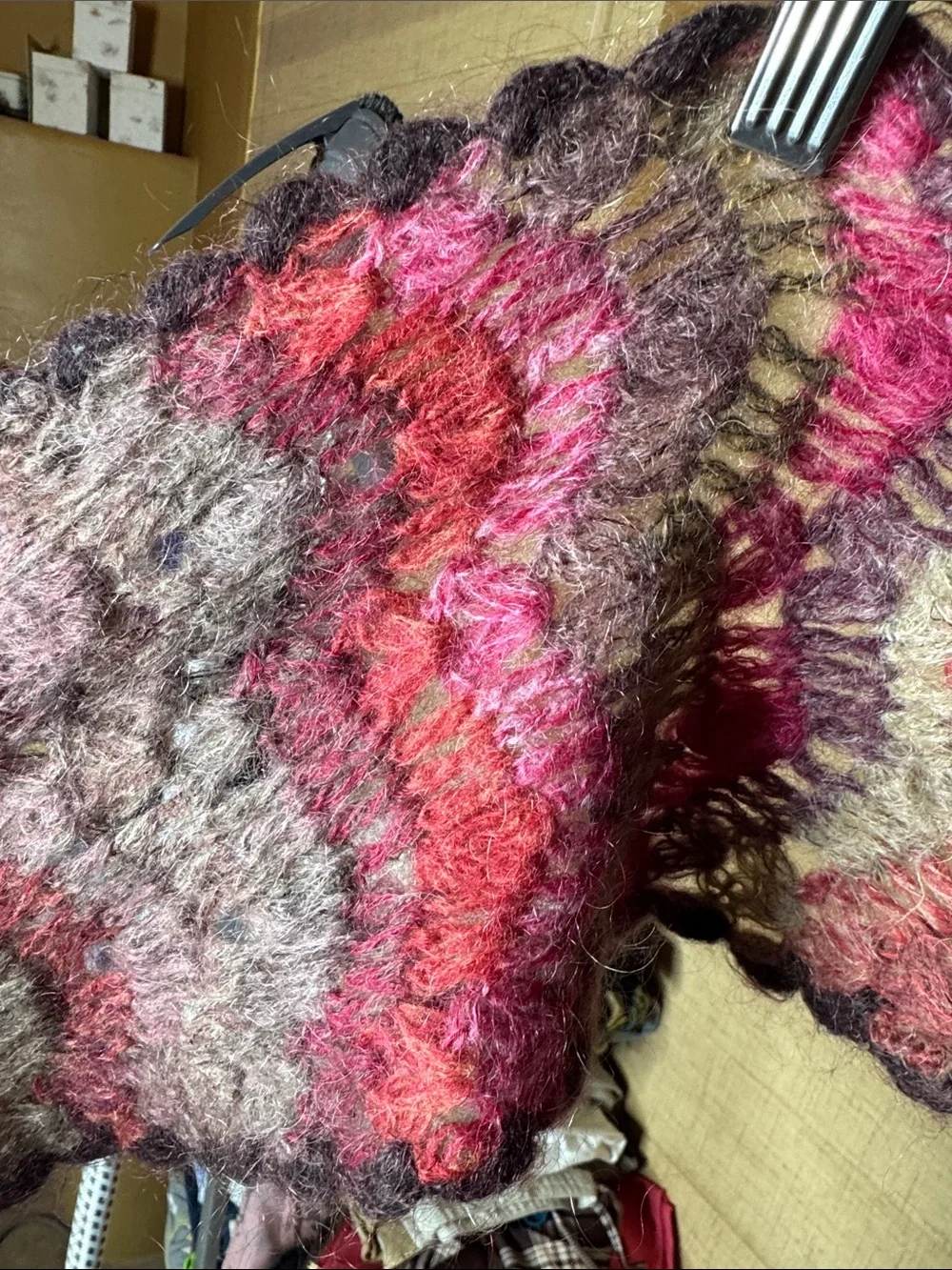 Eddie Bauer Vintage Mohair Blend Open Knit Scarf Pink Purple